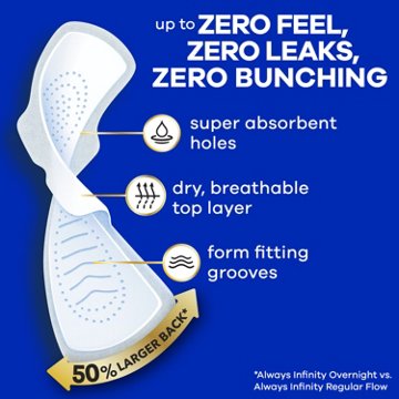 Always Infinity FlexFoam Pads for Women Extra Heavy Overnight Absorbency, with Wings Unscented Size 5