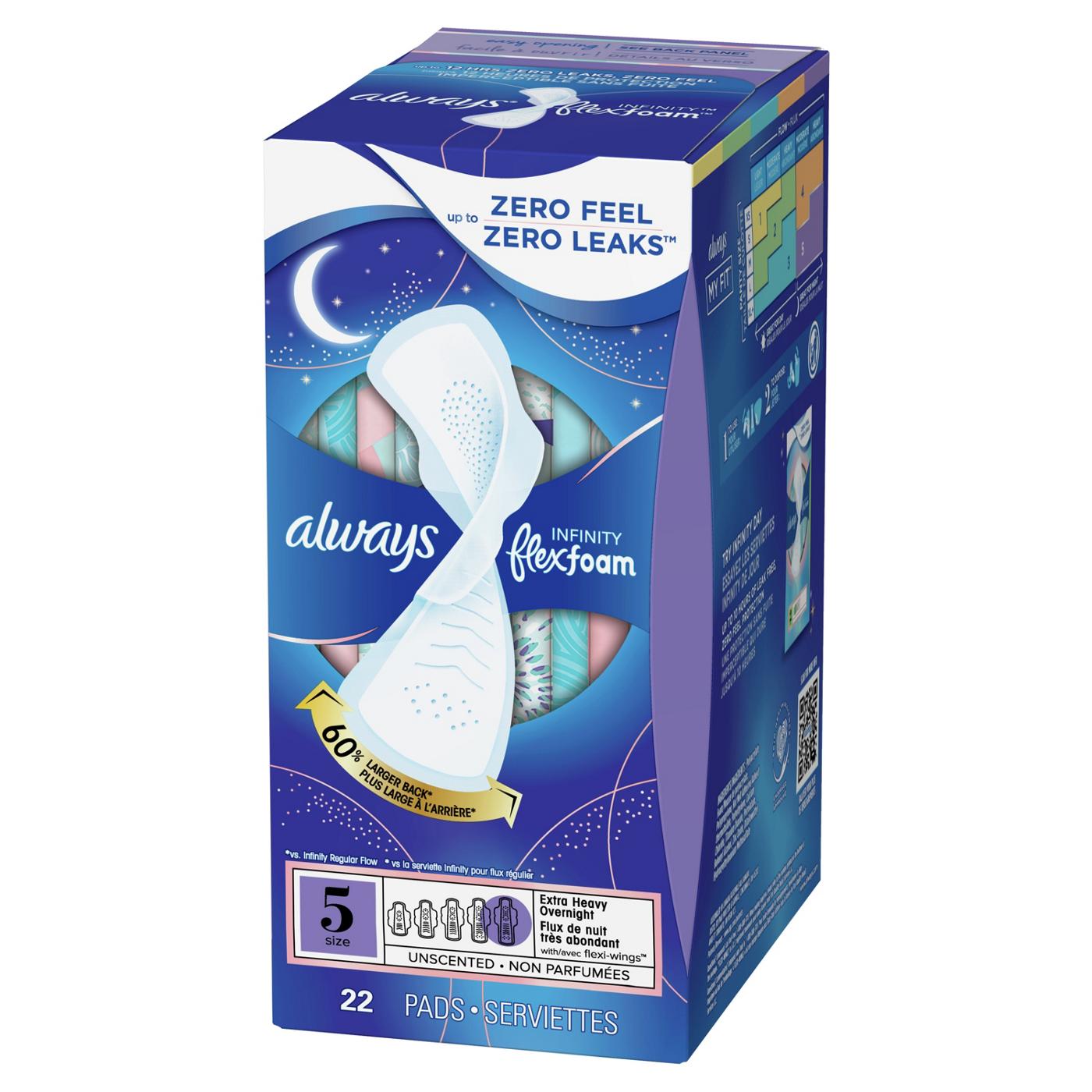 Always Infinity FlexFoam Pads for Women Extra Heavy Overnight Absorbency,  with Wings Unscented Size 5 - Shop Pads & Liners at H-E-B