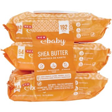 H-E-B Baby Wipes - Shea Butter, 3 pk, 192 ct