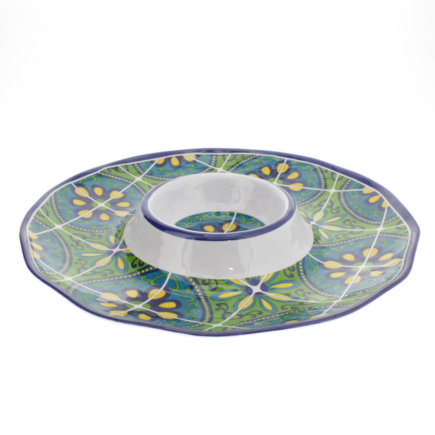 Cocinaware 13" Chip & Dip Platter, Blue Tile; image 1 of 2