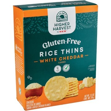Higher Harvest by H-E-B Gluten Free Rice Thins – White Cheddar