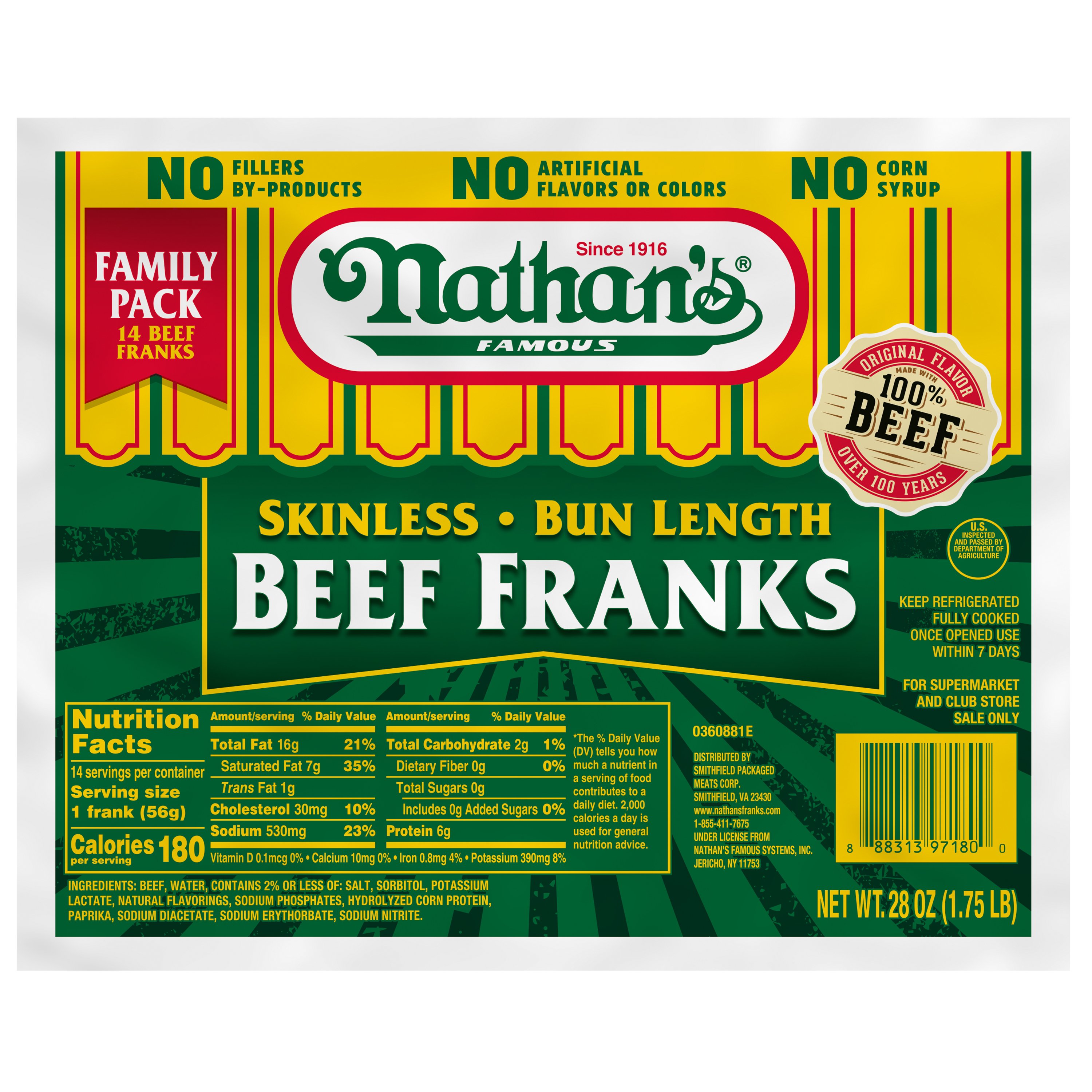 Nathan's Family Pack Skinless Beef Franks Shop Hot dogs at HEB