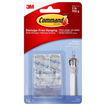 Command Medium Wire Hooks - Clear, 2 pk