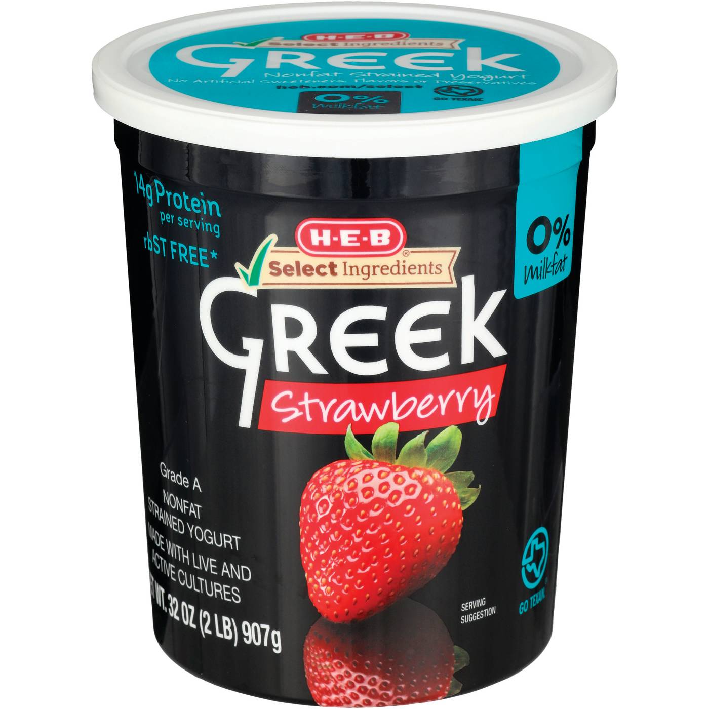 H-E-B 14g Protein Nonfat Greek Yogurt - Strawberry; image 1 of 2