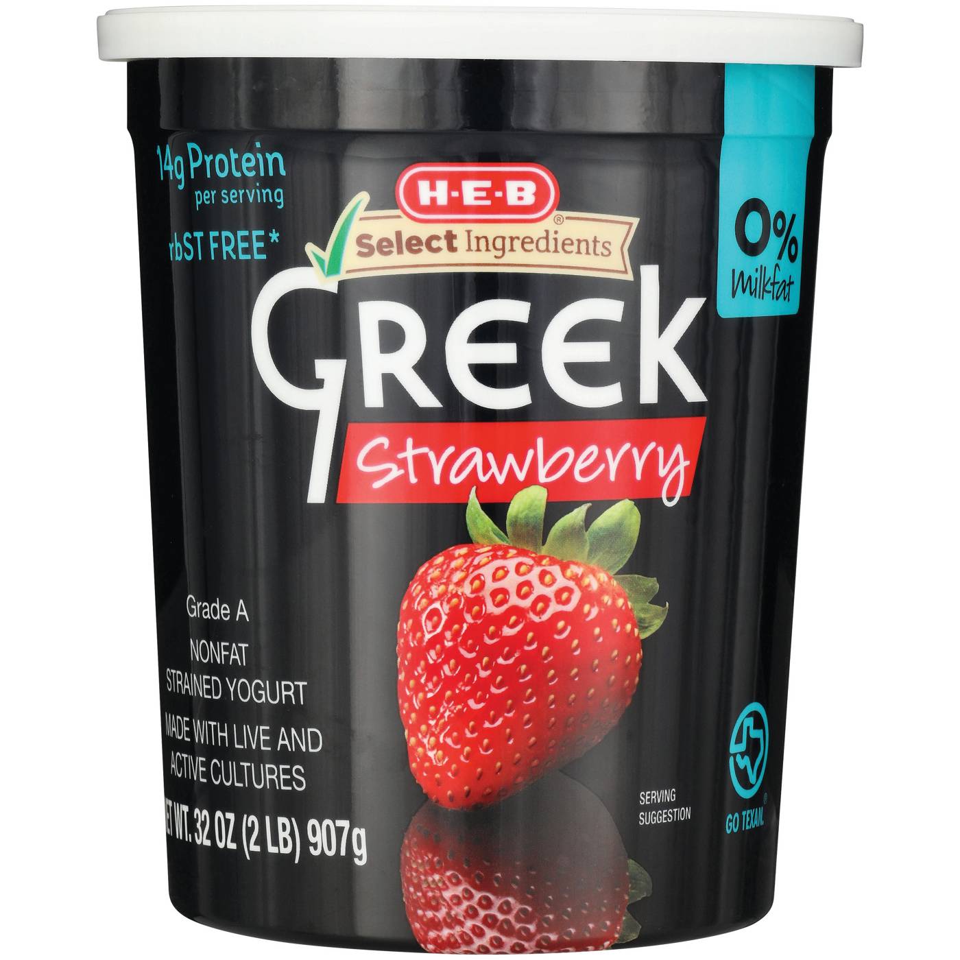 H-E-B 14g Protein Nonfat Greek Yogurt - Strawberry; image 2 of 2