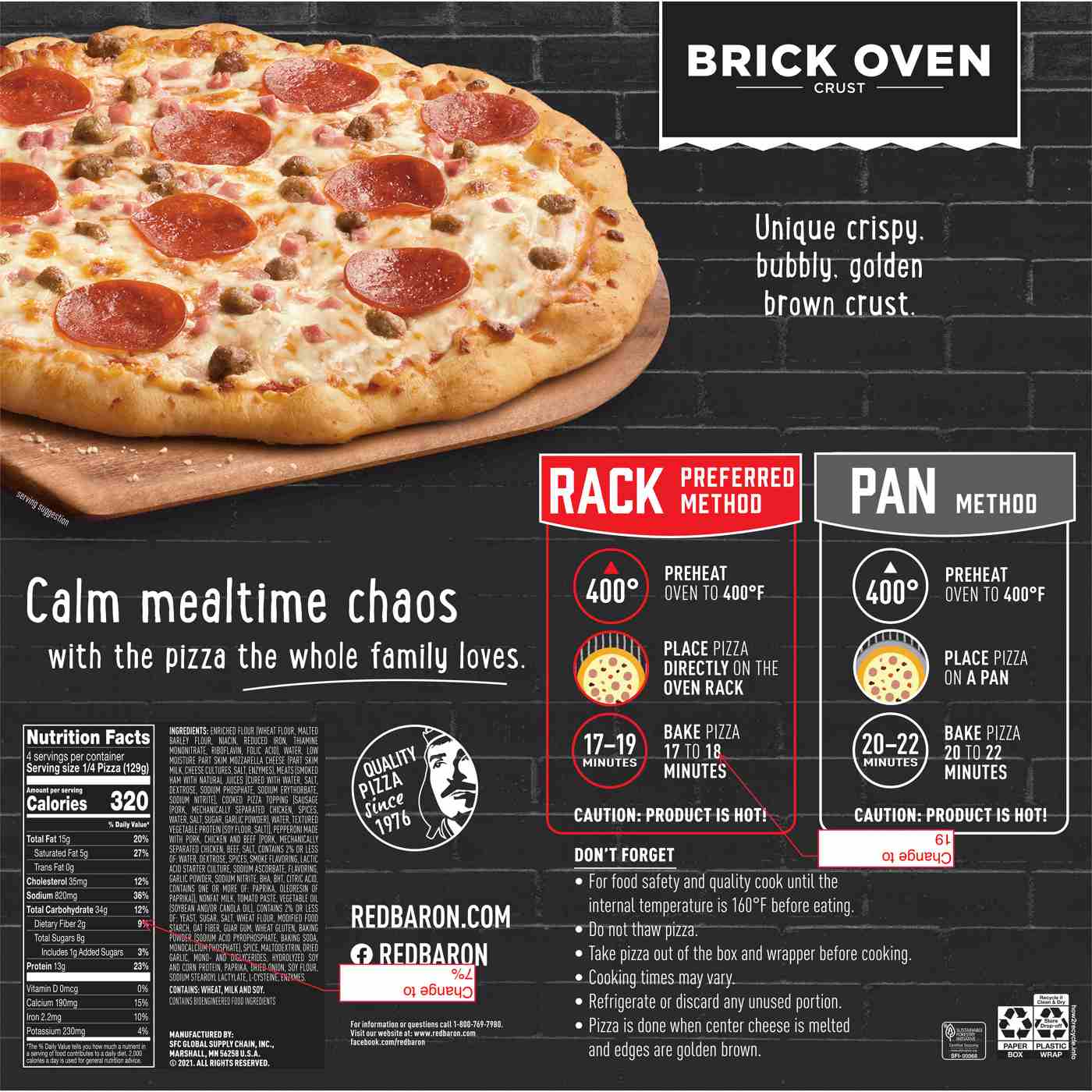 Red Baron Brick Oven Crust Frozen Pizza - Meat Trio; image 2 of 2