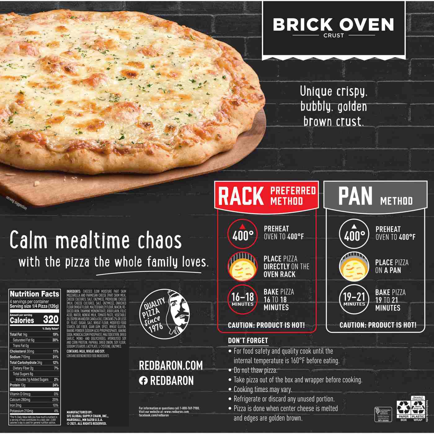 Red Baron Cheese Trio Brick Oven Frozen Pizza; image 2 of 10