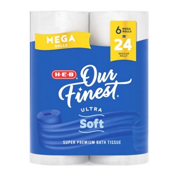 H-E-B Our Finest Ultra Soft Toilet Paper, 6 Mega Rolls