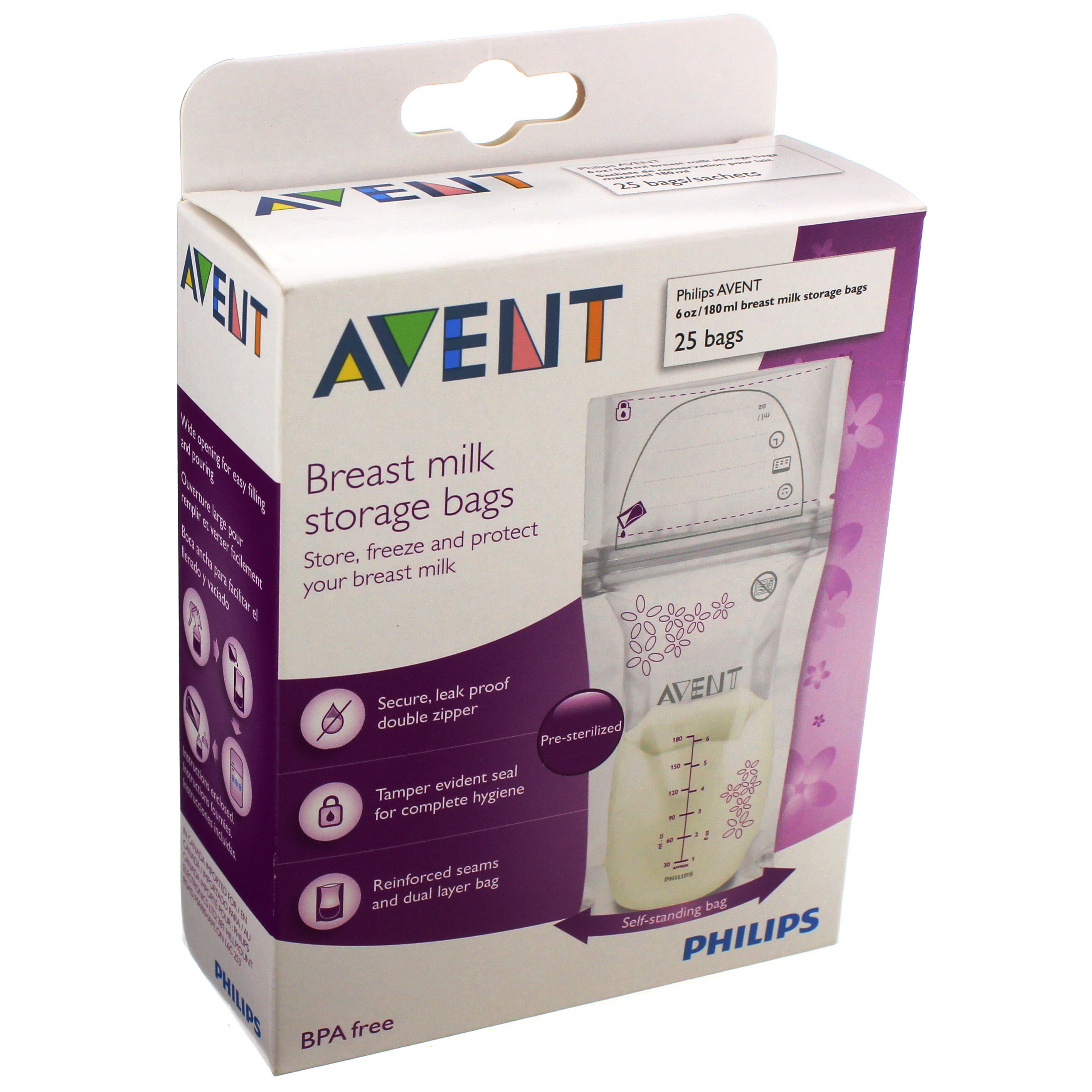 Easy to use 6 Oz Philips AVENT Breast Milk Storage Bags 50 Pack, Leak proof