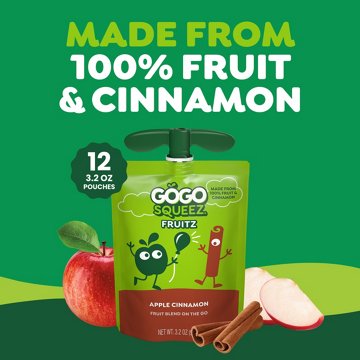 GoGo squeeZ No Sugar Added Apple Cinnamon Applesauce & Fruit Puree Pouches, 12 ct