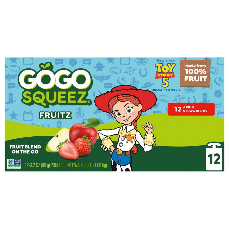 GoGo squeeZ No Sugar Added Apple Strawberry Applesauce & Fruit Puree Pouches, 12 ct