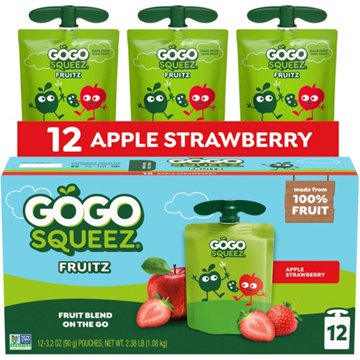 GoGo squeeZ No Sugar Added Apple Strawberry Applesauce & Fruit Puree Pouches, 12 ct