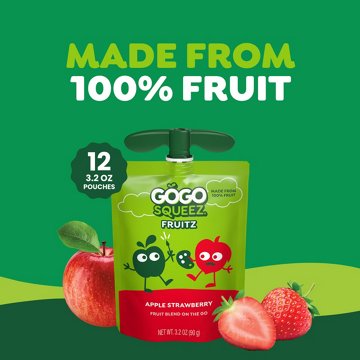 GoGo squeeZ No Sugar Added Apple Strawberry Applesauce & Fruit Puree Pouches, 12 ct