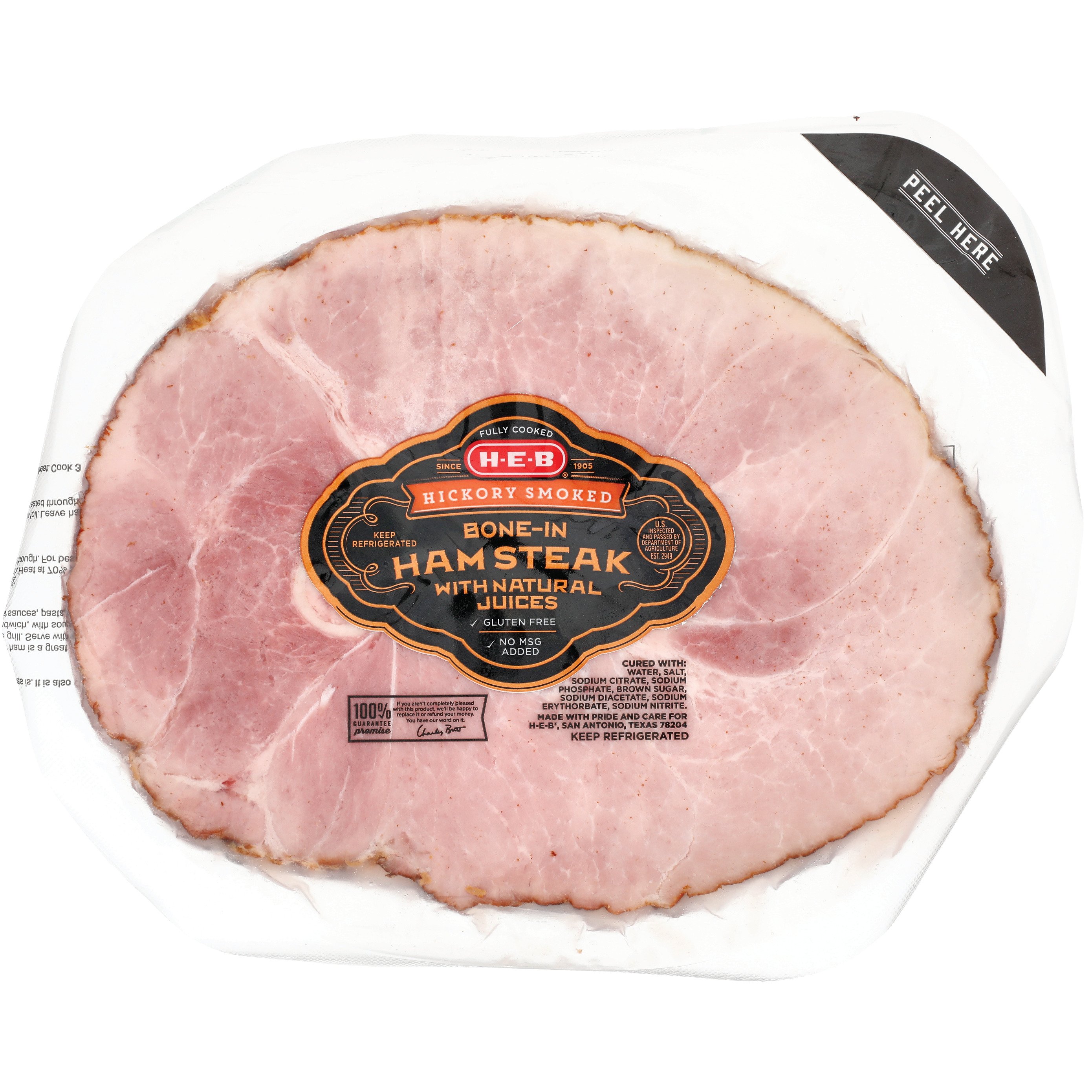 H-E-B Fully Cooked Bone-in Hickory Smoked Ham Steak - Shop Pork At H-E-B