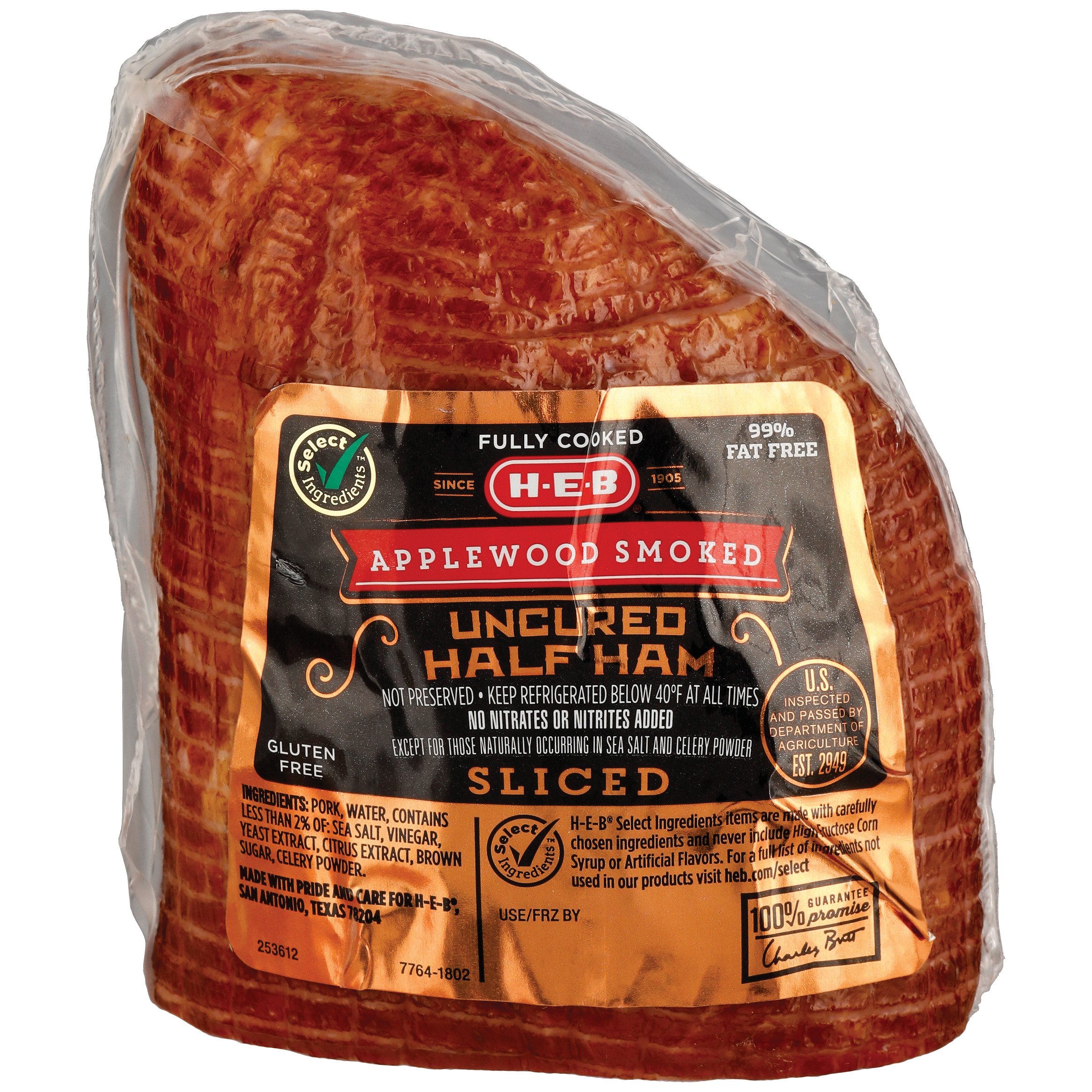 H-E-B Fully Cooked Applewood Smoked Sliced Uncured Half Ham - Shop Meat ...