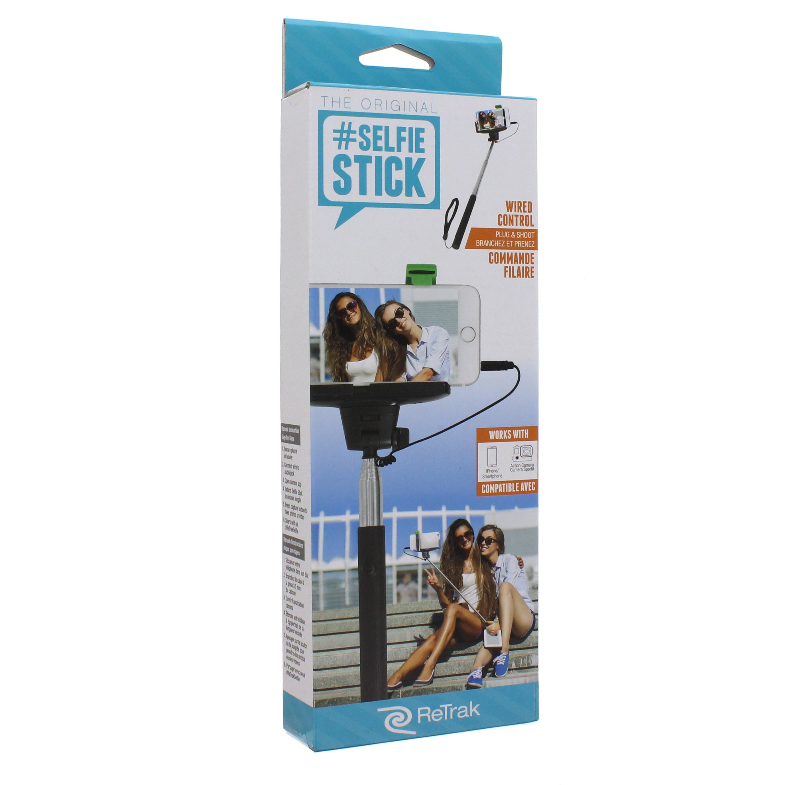 ReTrak Selfie Stick Con Cavo Argento | Bastone Per Foto E Video Con Telecomando Sul Manico E Supporto Regolabile