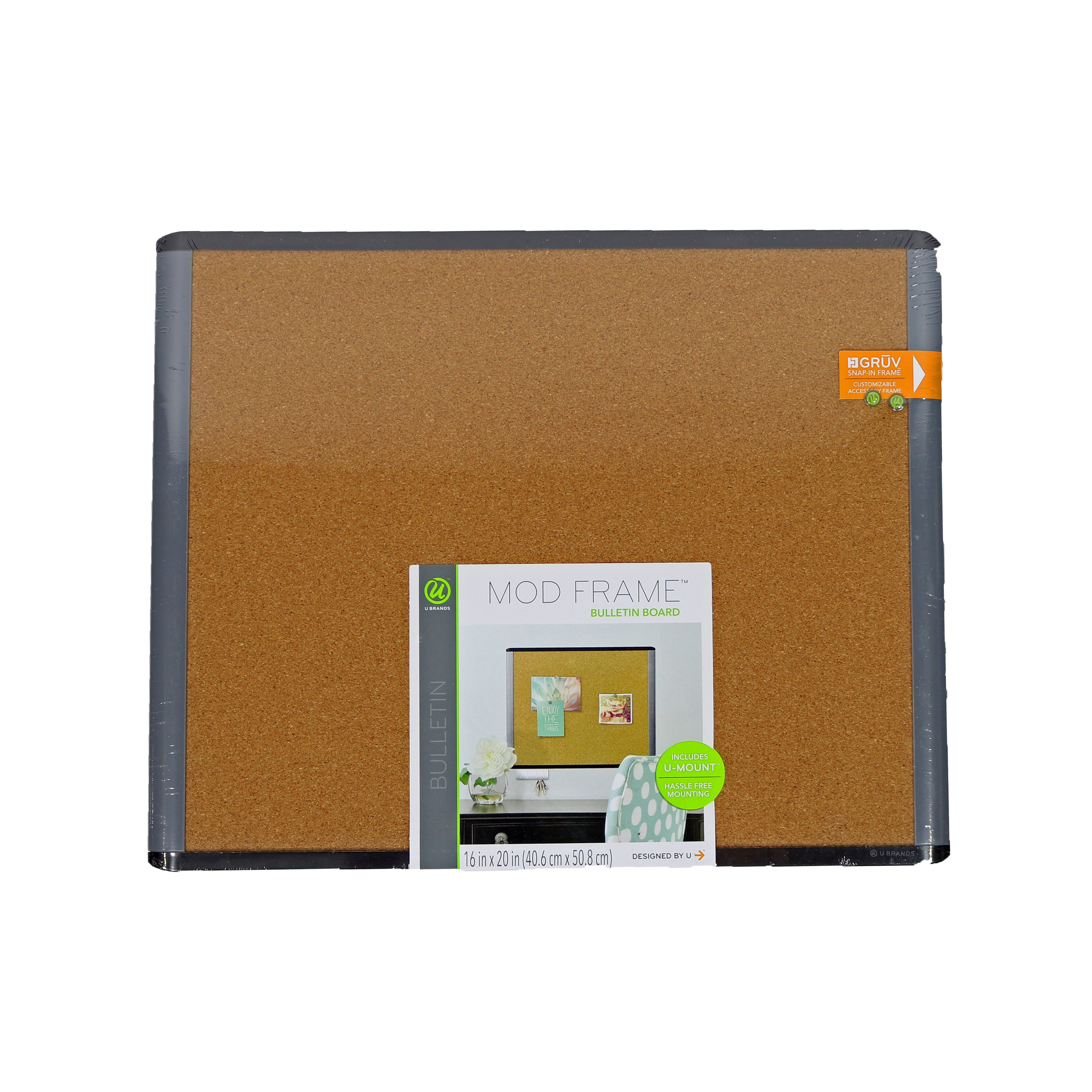 U Brands Black and Gray Cork Board Shop Bulletin & DryErase Boards