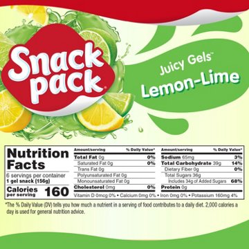 Snack Pack Super Size Lemon-Lime Juicy Gels Cups, 6 ct