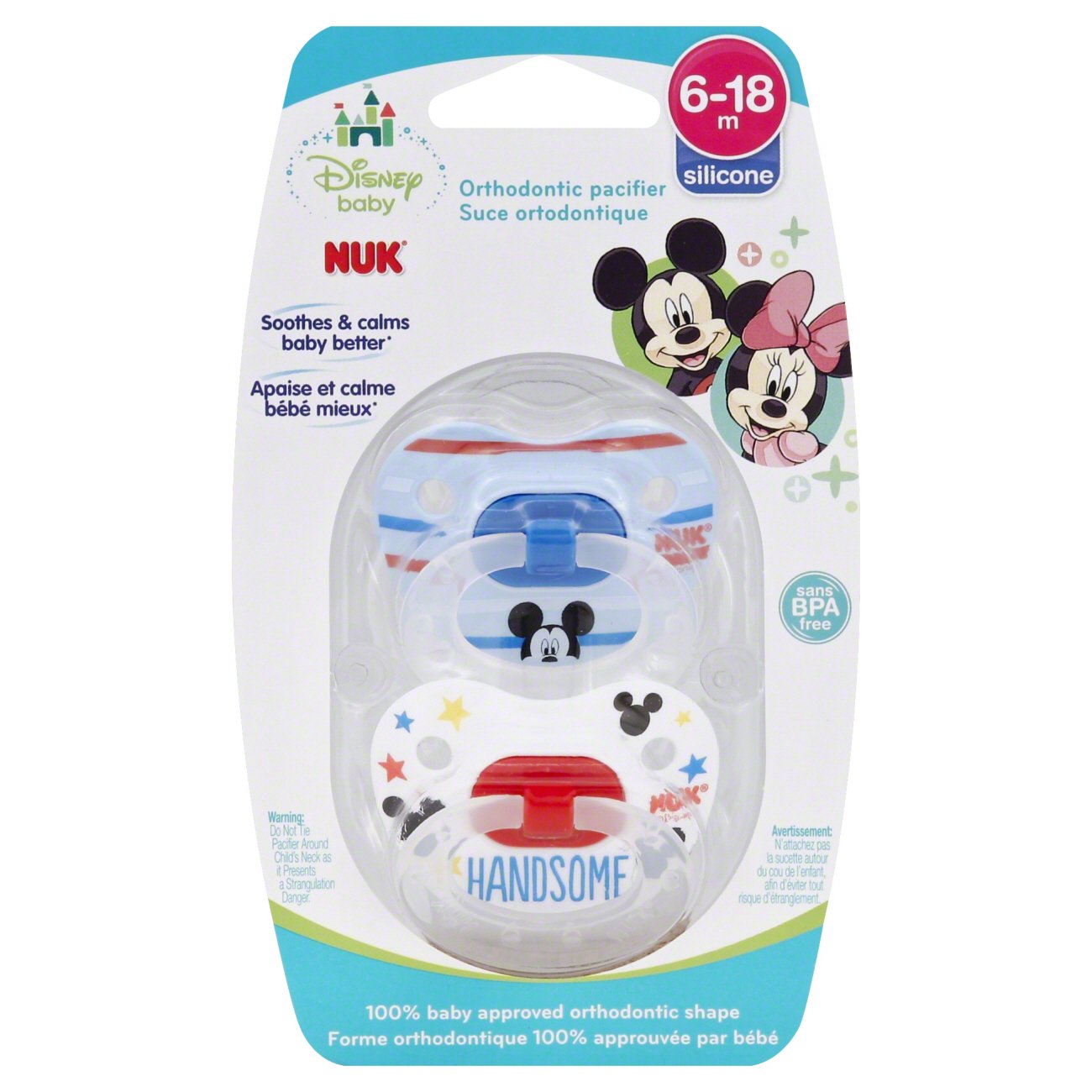 environ 5.08 cm NUK 0-6 M Disney Mickey Mouse orthodontique silicone sucettes 2 in Pack BPA Free 