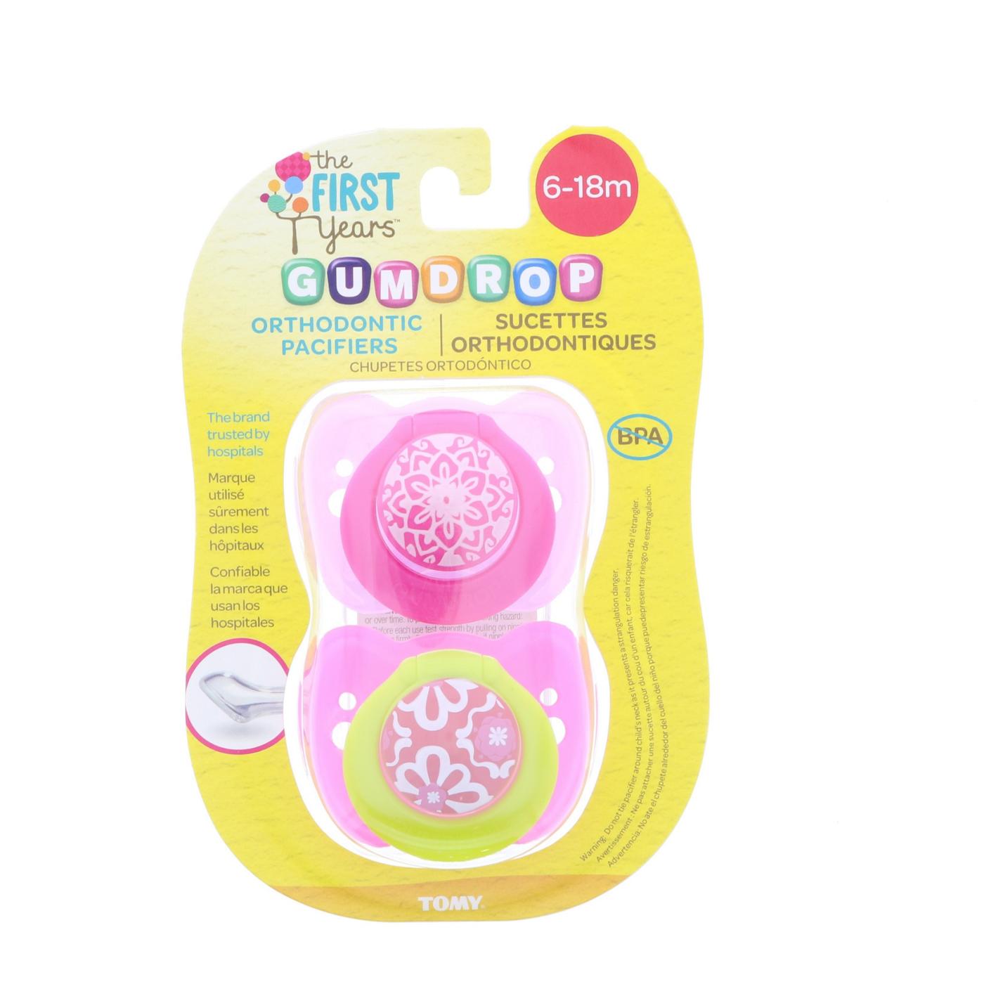The First Years Gumdrop Orthodontic Pacifier 6-18 Months, Assorted Colors