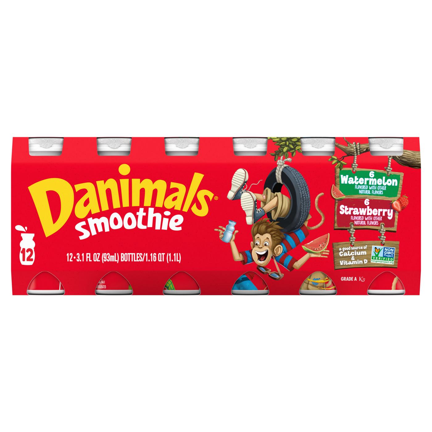Danimals Smoothies 12 pk Bottles Variety Pack - Strawberry & Watermelon ; image 1 of 6