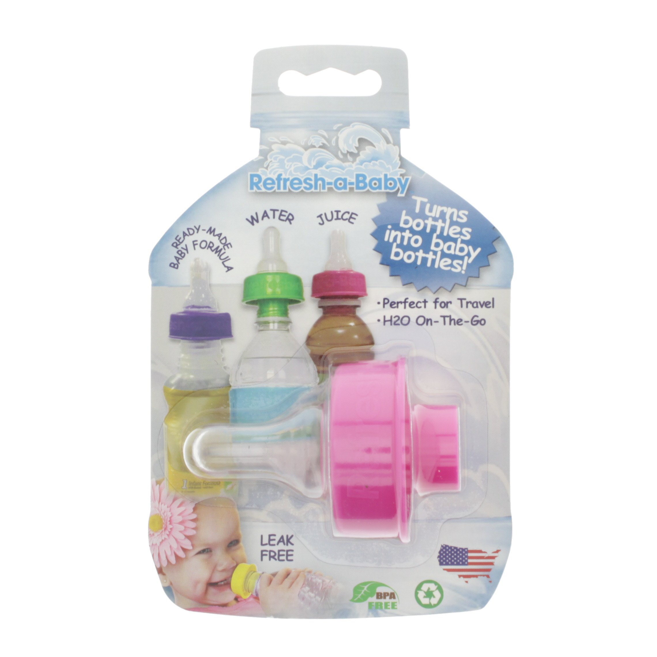  Refresh-A-Baby Universal Bottle Top Adapter, Fits Formula  Juice & Water Bottles (2-Pack) (Pink) : Baby