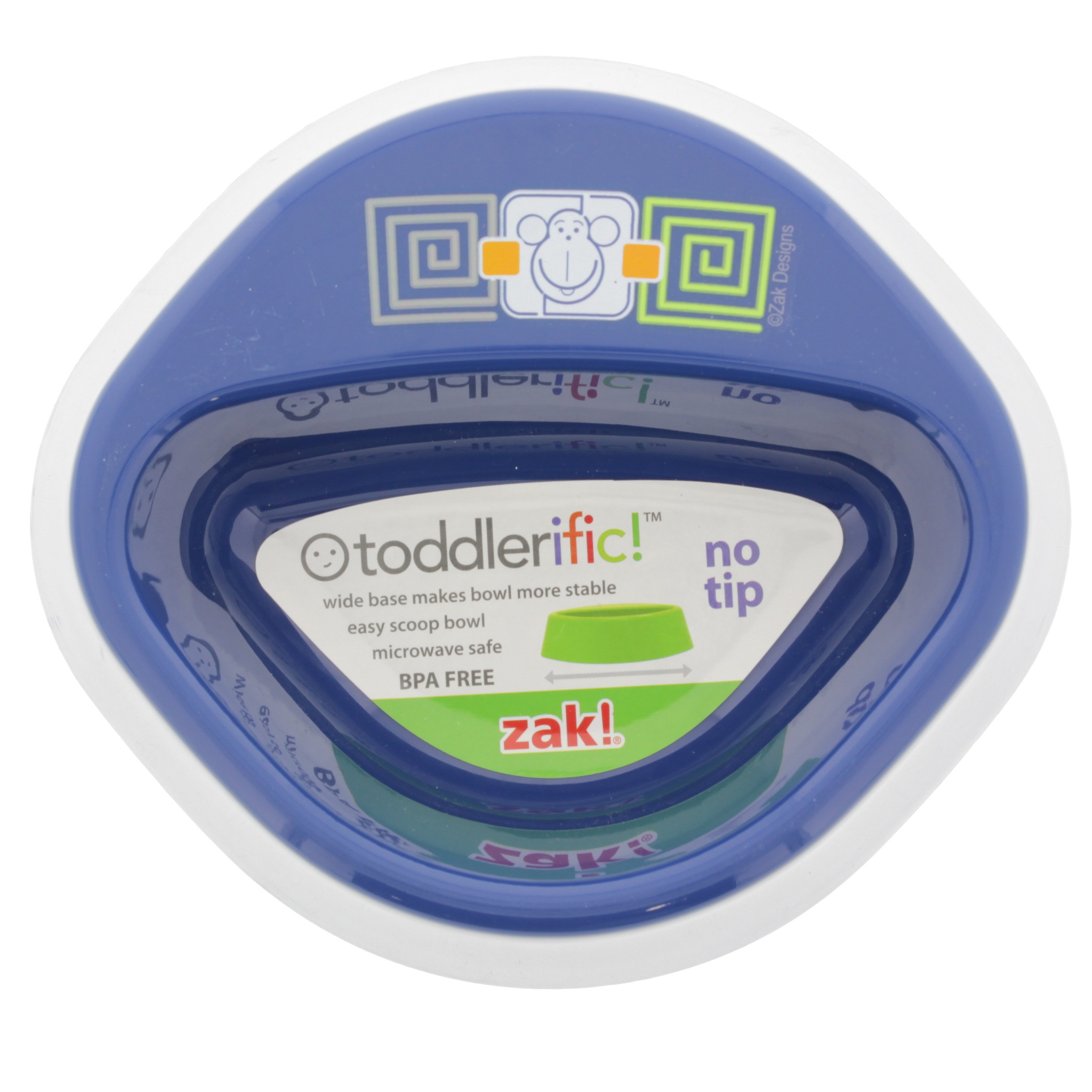 Zak! Toddlerific Monkey NoTip Cereal Bowls for Toddlers, Assorted