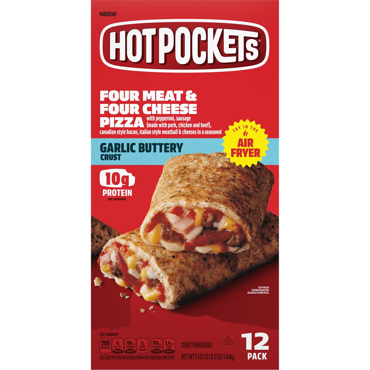 Hot Pockets 4 Meat & 4 Cheese Pizza Frozen Sandwiches - Garlic Buttery Crust; image 1 of 6