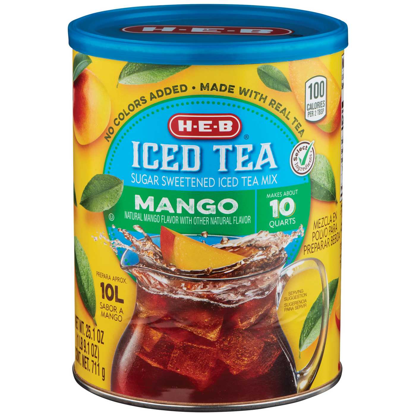 H-E-B Mango Sugar Sweetened Iced Tea Mix; image 1 of 2