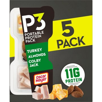 P3 Portable Protein Pack Snack Tray - Turkey, Colby Jack & Almonds, 5 ct