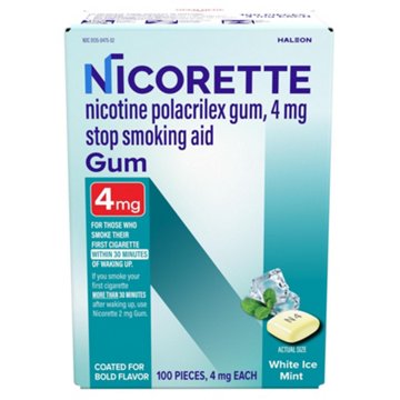 Nicorette Nicotine Gum Stop Smoking Aid, 4 mg, White Ice Mint Flavor, 100 ct