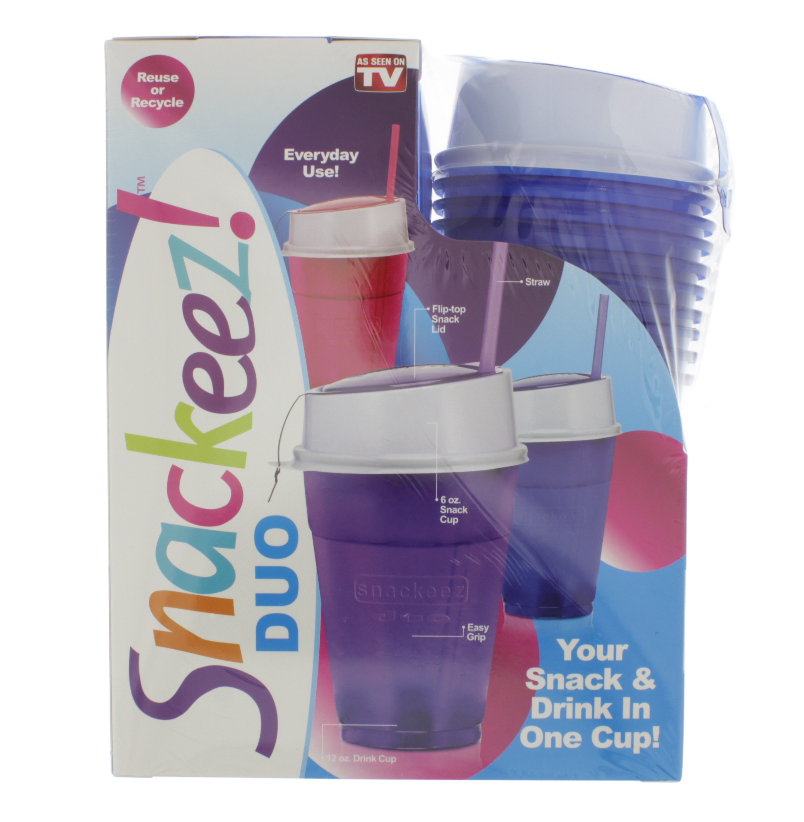 Snackeez Duo 30 Piece Plastic Snack and Drink Traveler Cup Set -  Disposable, Reusable, and Recyclable - As Seen on TV 