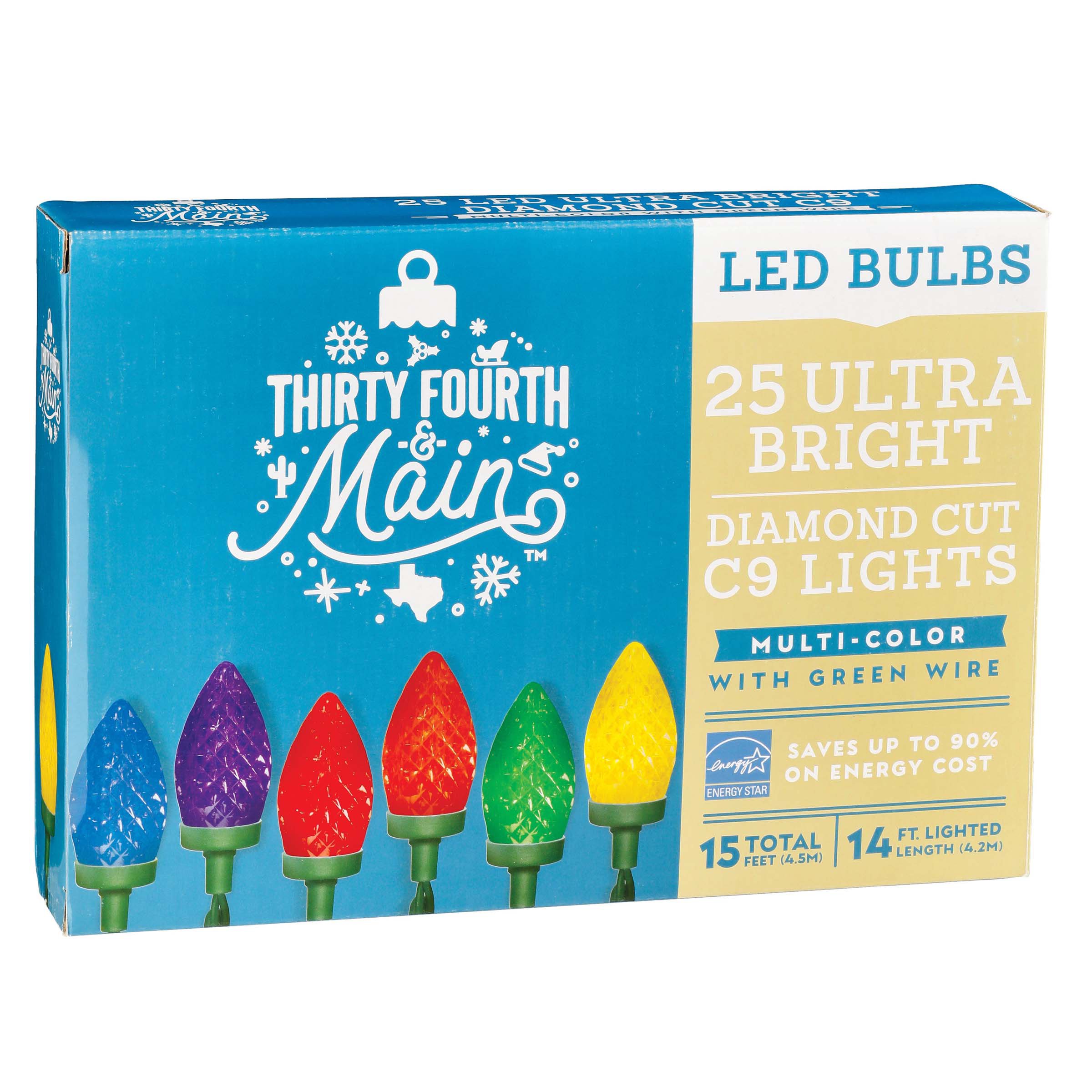 Thirty Fourth & Main 25 Ultra Bright Multi Colored LED Diamond Cut C9