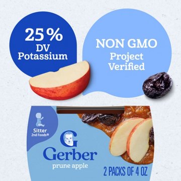 Gerber Stage 2 Baby Food - Prune Apple, 4 oz Tubs