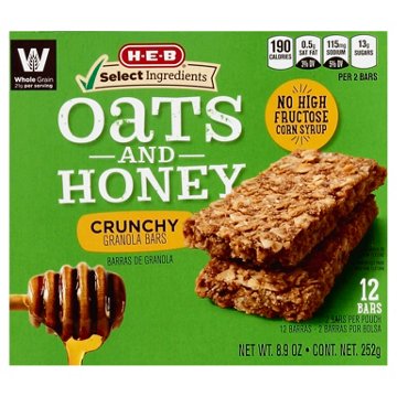 H-E-B Oats & Honey Crunchy Granola Bars, 12 ct