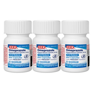 H-E-B Omeprazole Delayed Release Mini Capsules 20 mg, Treats Frequent Heartburn, Acid Reducer, Heartburn Medicine, 42 ct