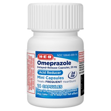 H-E-B Omeprazole Delayed Release Mini Capsules 20 mg, Treats Frequent Heartburn, Acid Reducer, Heartburn Medicine, 14 ct