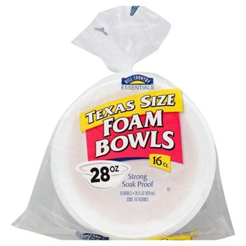 Hill Country Essentials 28 oz Texas Size Foam Bowls, 16 ct