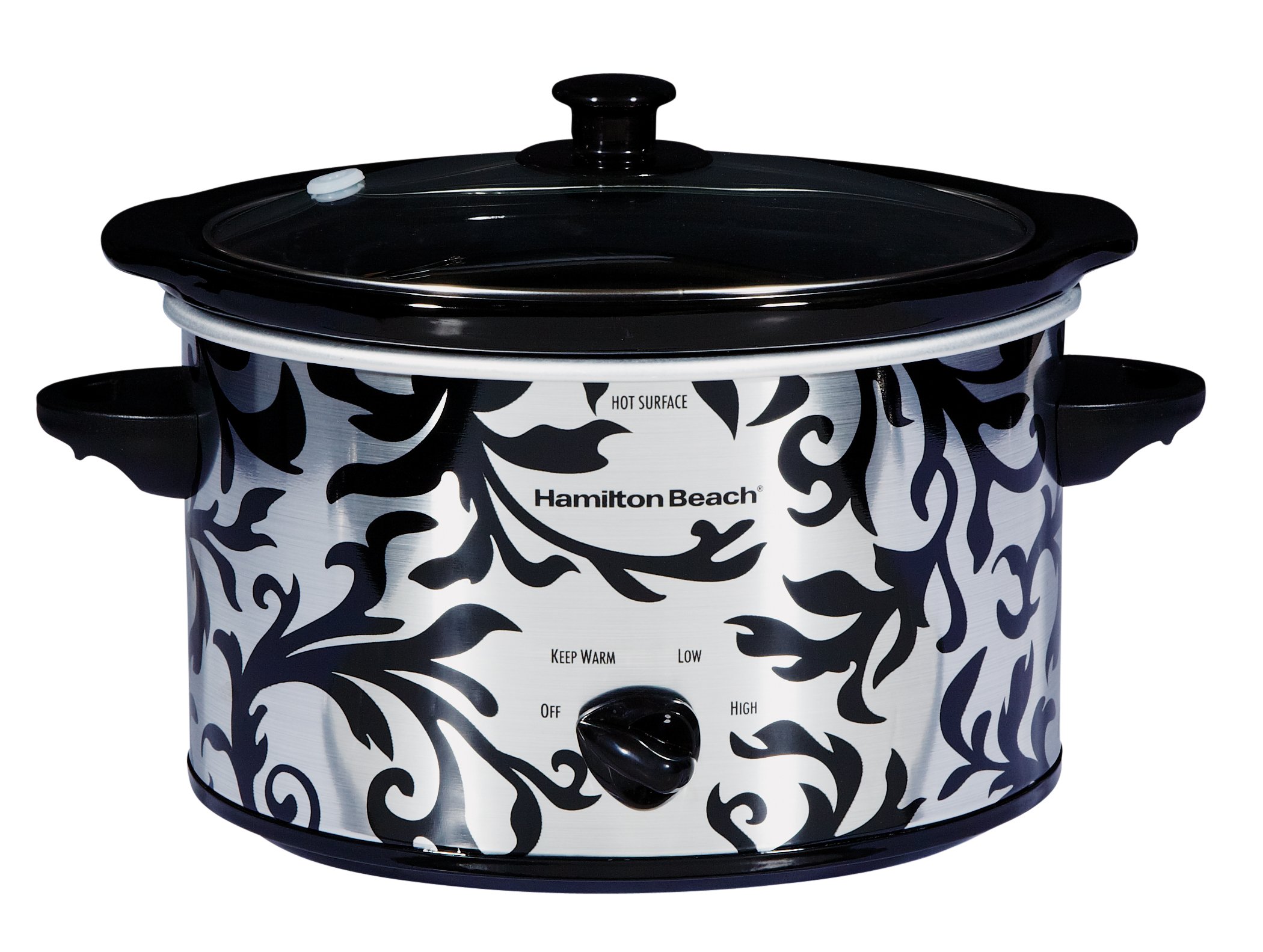 Crock Pot Classic Black Damask 3 Quarts Round SLOW COOKER SCR300-BWD