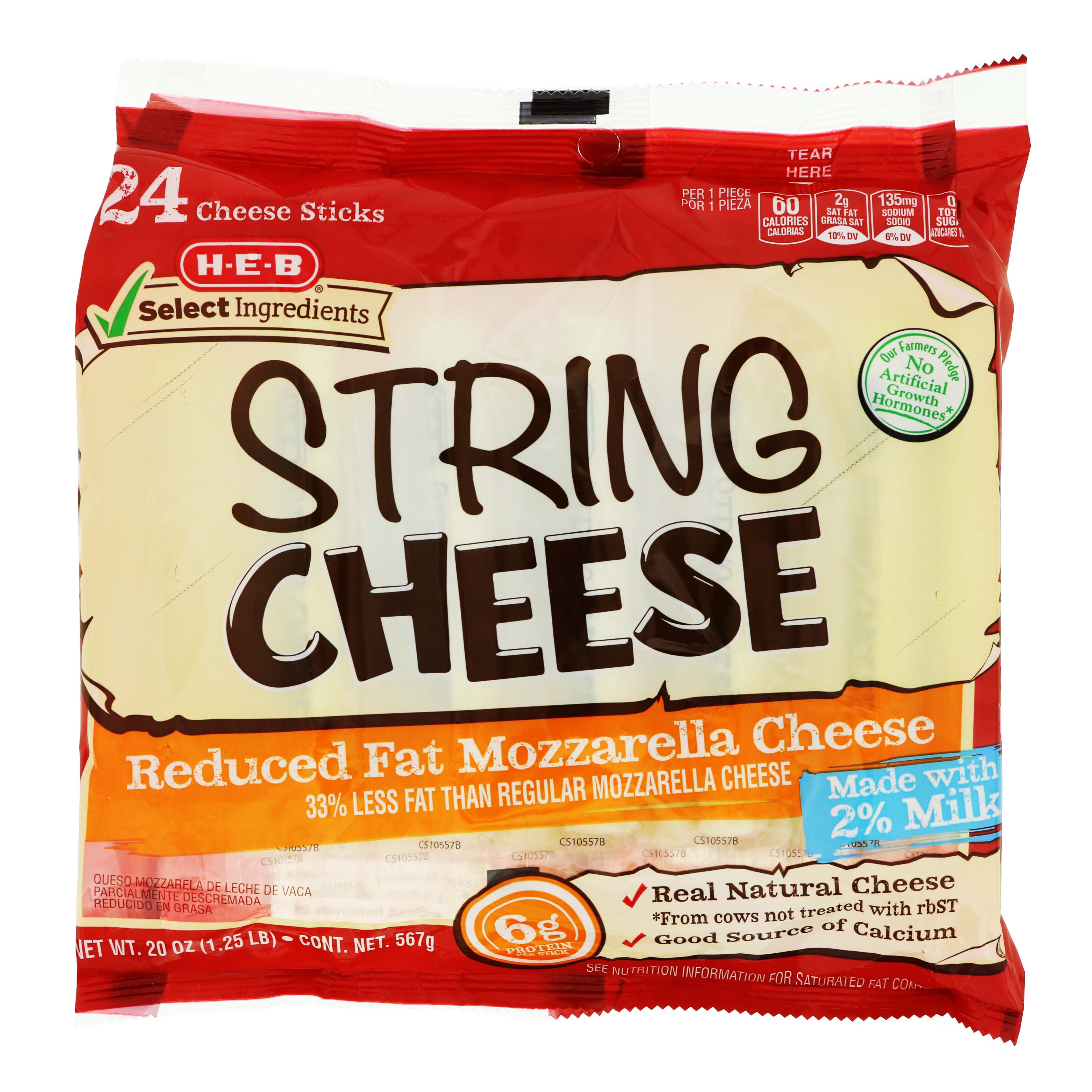 H-E-B Select Ingredients Reduced Fat Mozzarella String Cheese - Shop ...