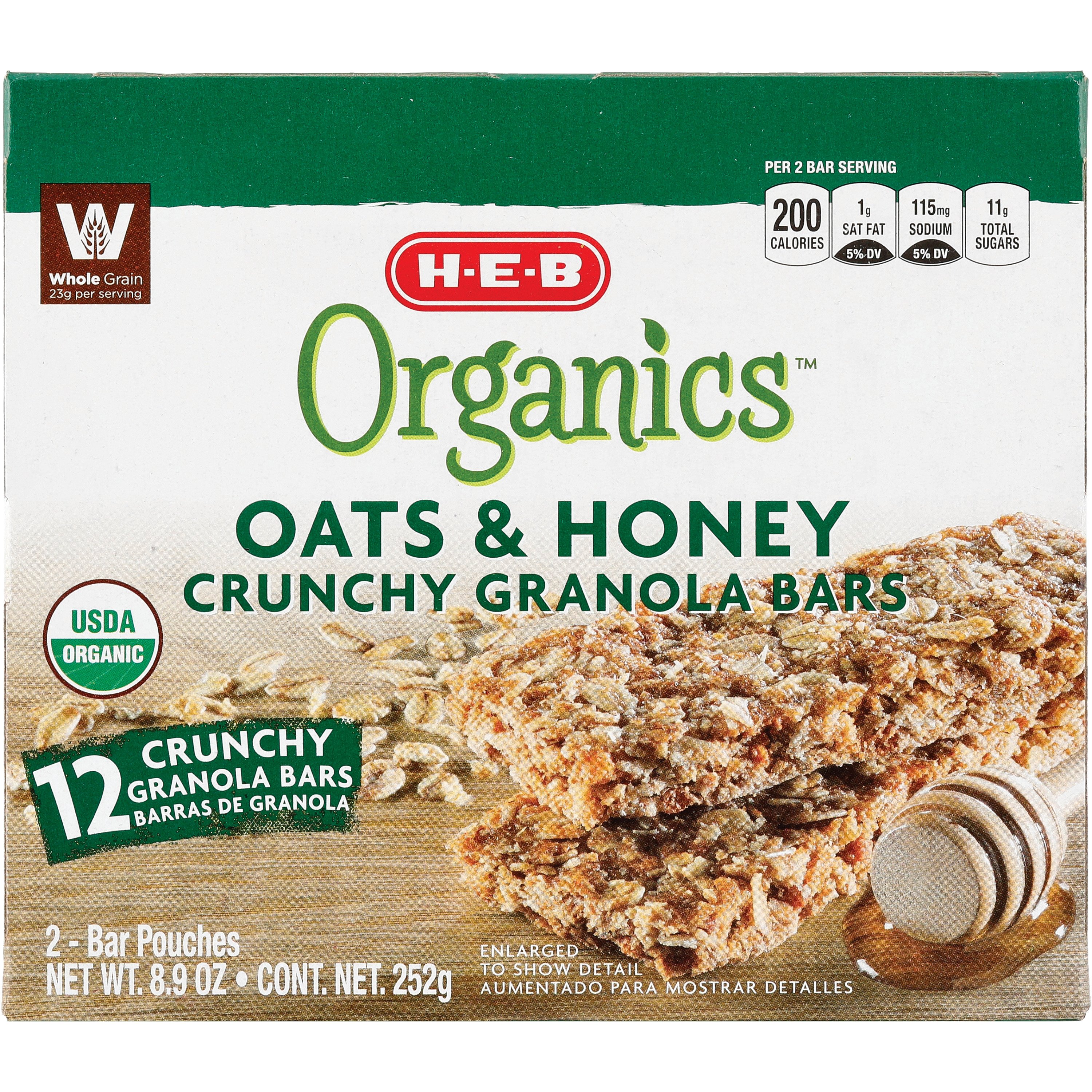 H E B Organic Oats Honey Crunchy Granola Bars Shop Granola Snack Bars At H E B