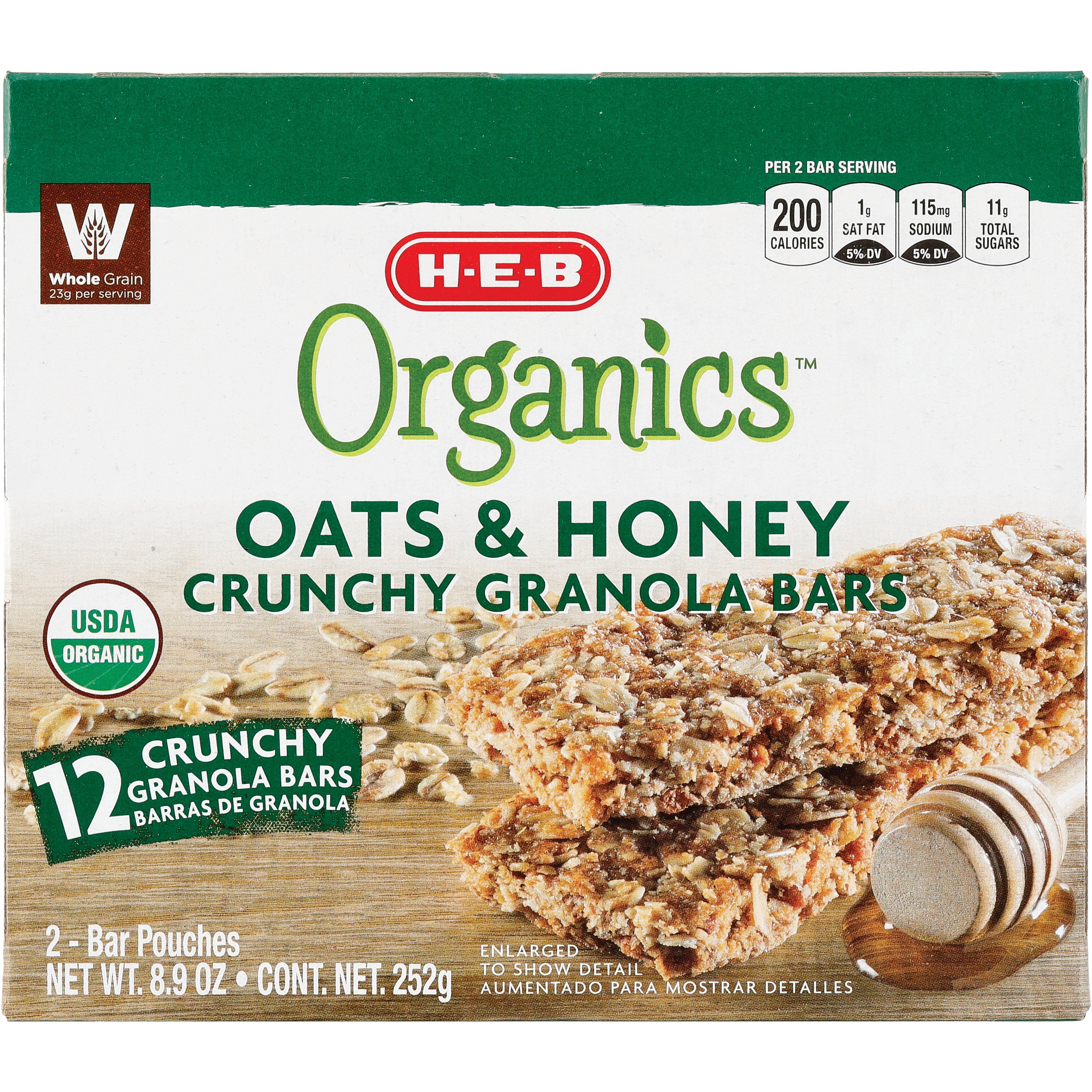 H-E-B Organic Oats & Honey Crunchy Granola Bars - Shop Granola & Snack ...