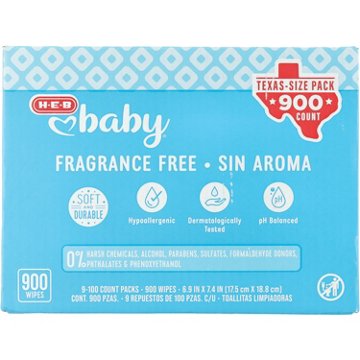 H-E-B Baby Fragrance Free Wipes - Texas-Size Pack, 900 ct