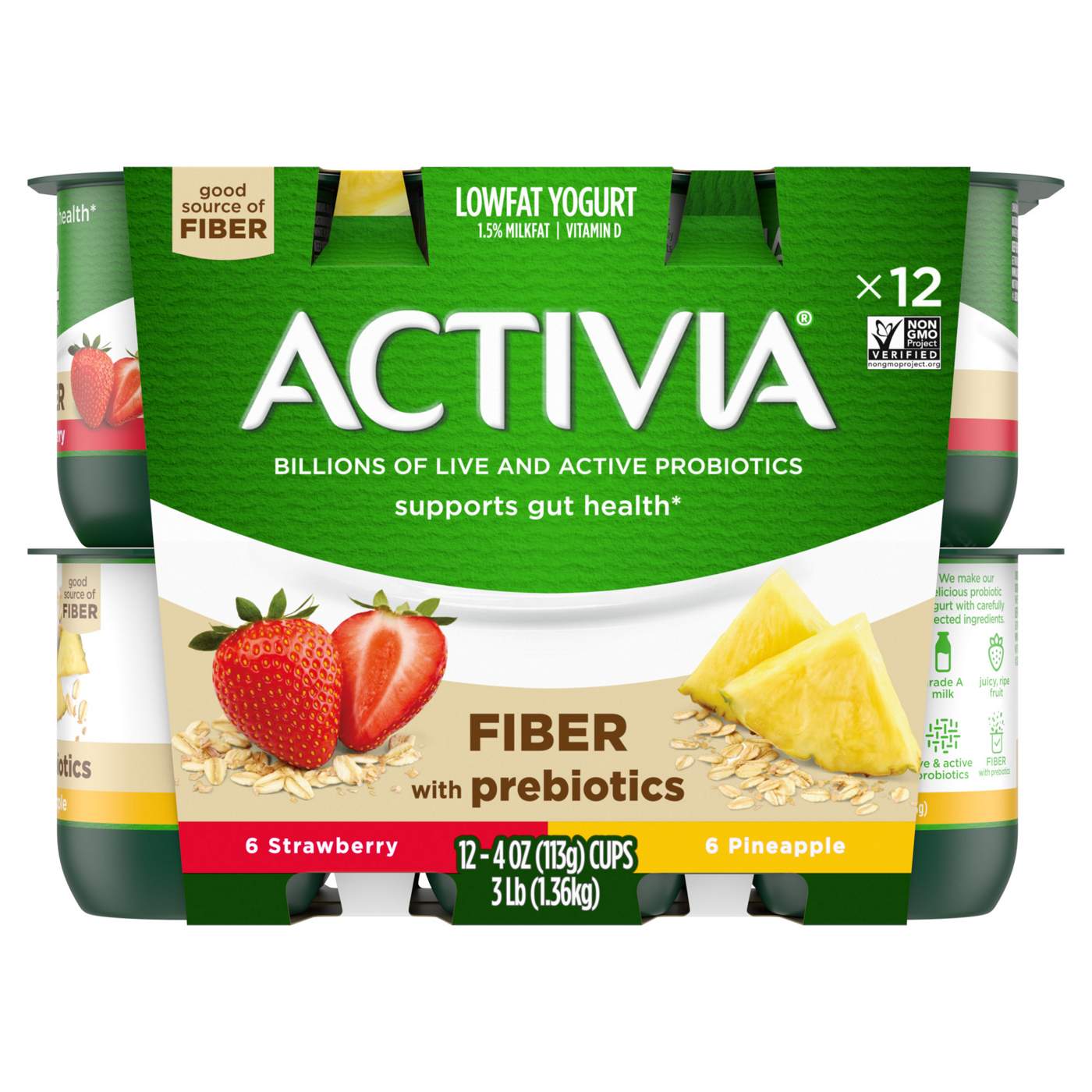 Activia Low Fat Fiber with Prebiotics Strawberry & Pineapple Yogurt; image 1 of 5