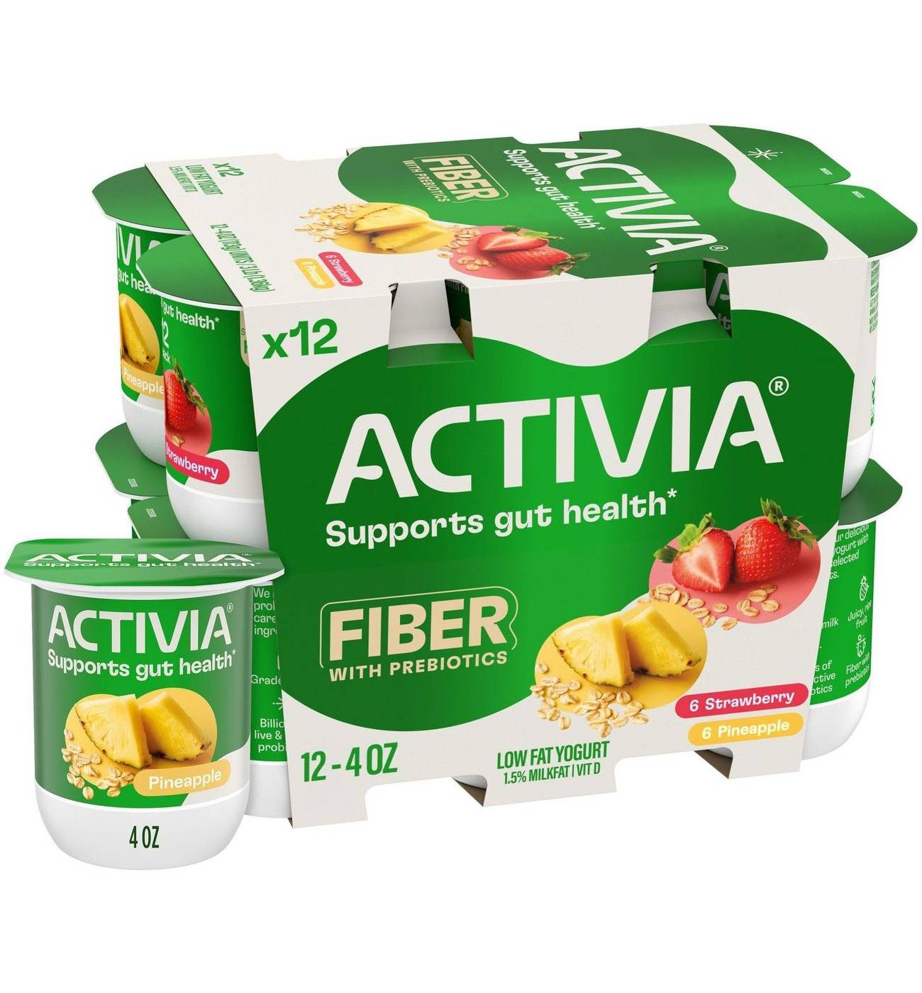 Activia Low Fat Fiber with Prebiotics Strawberry & Pineapple Yogurt; image 1 of 10