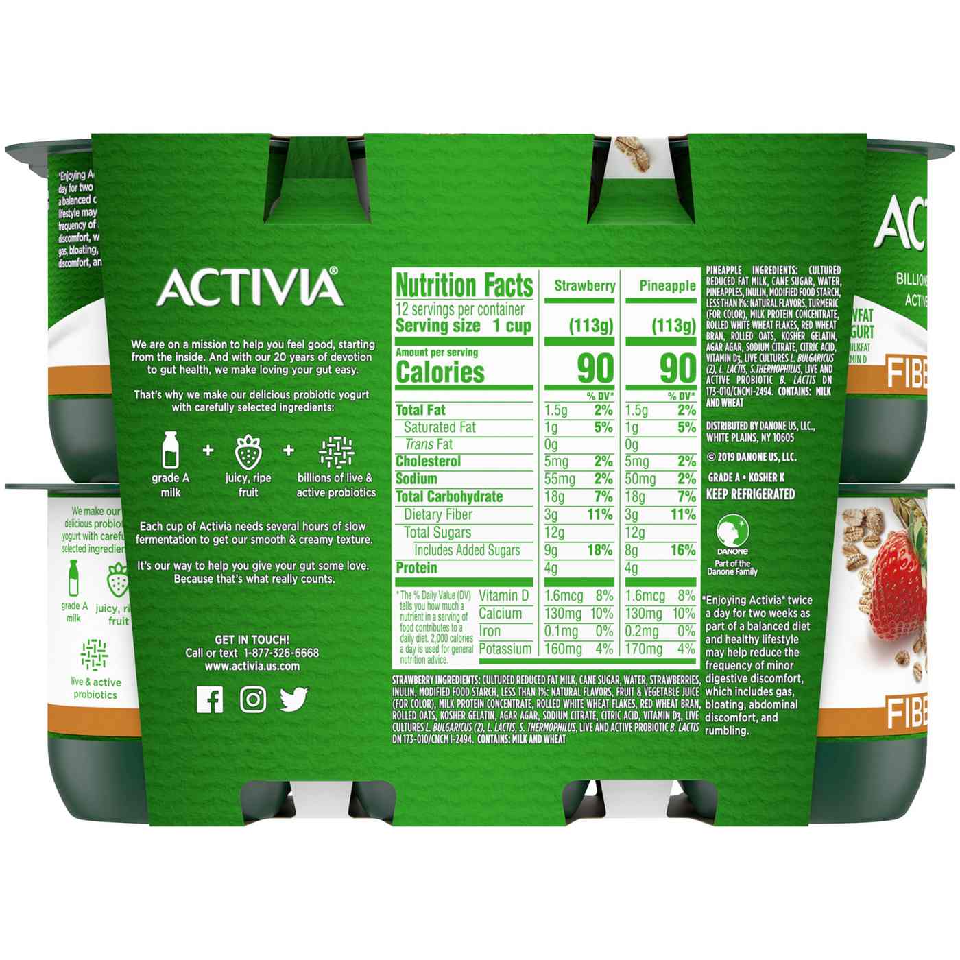 Activia Activia Fiber Low-Fat Strawberry & Pineapple Yogurt Variety Pack; image 3 of 5