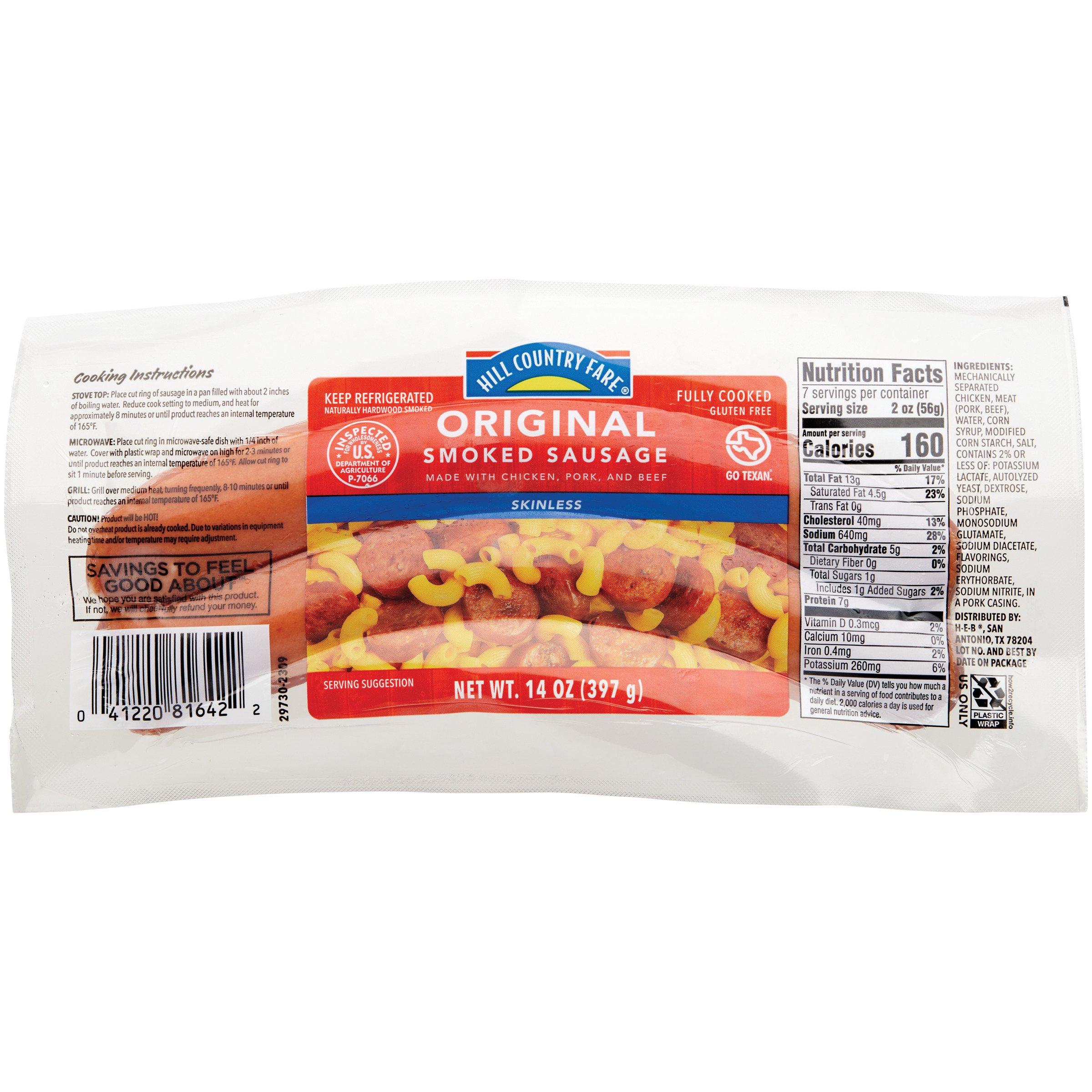 Hill Country Fare Skinless Smoked Sausage Links - Original, 14 oz