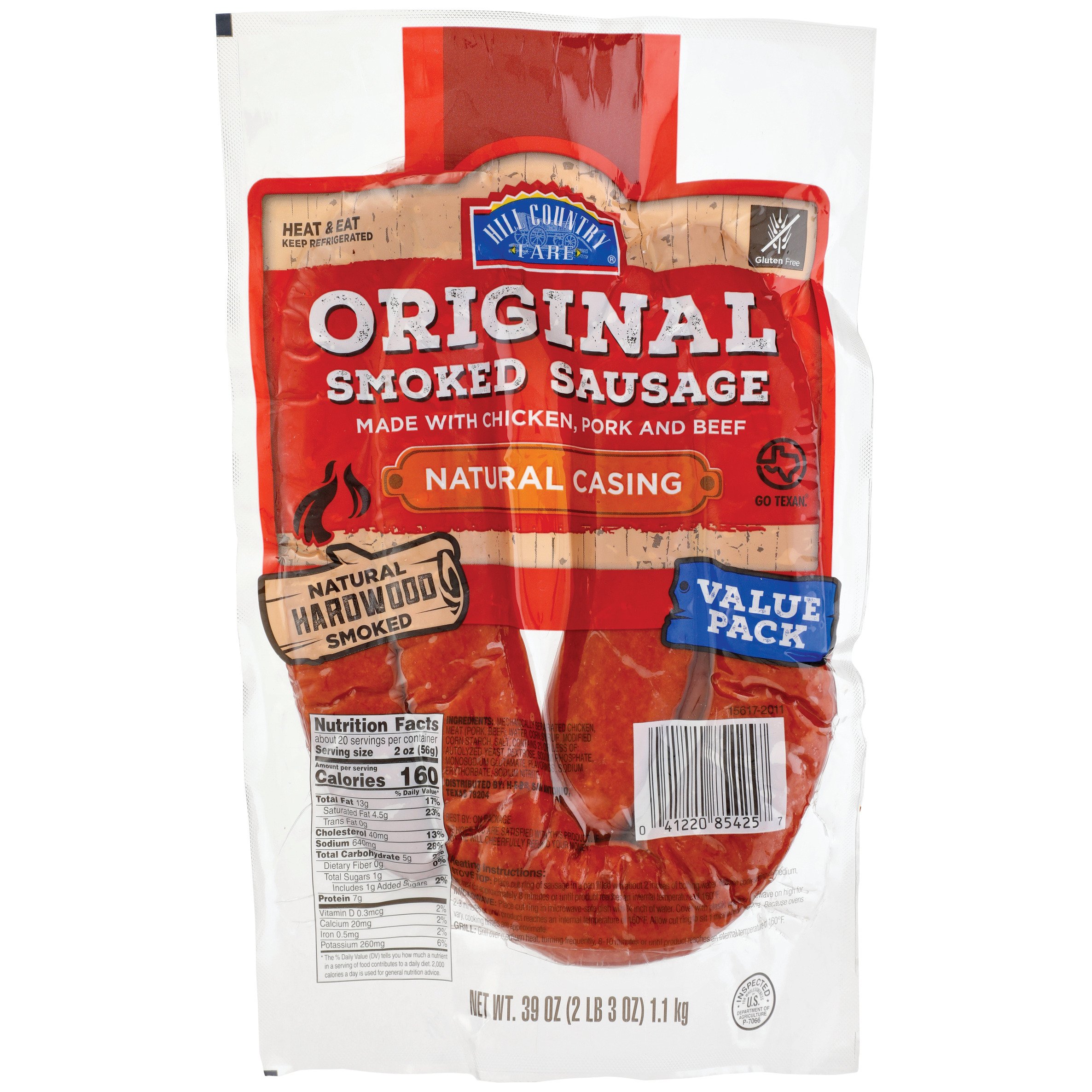 Hill Country Fare Smoked Sausage Links - Original - Texas-Size Pack ...