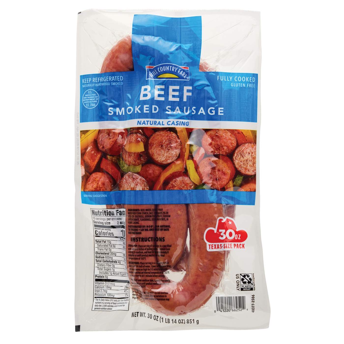 Hill Country Fare Beef Smoked Sausage Links - Texas-Size Pack; image 1 of 2