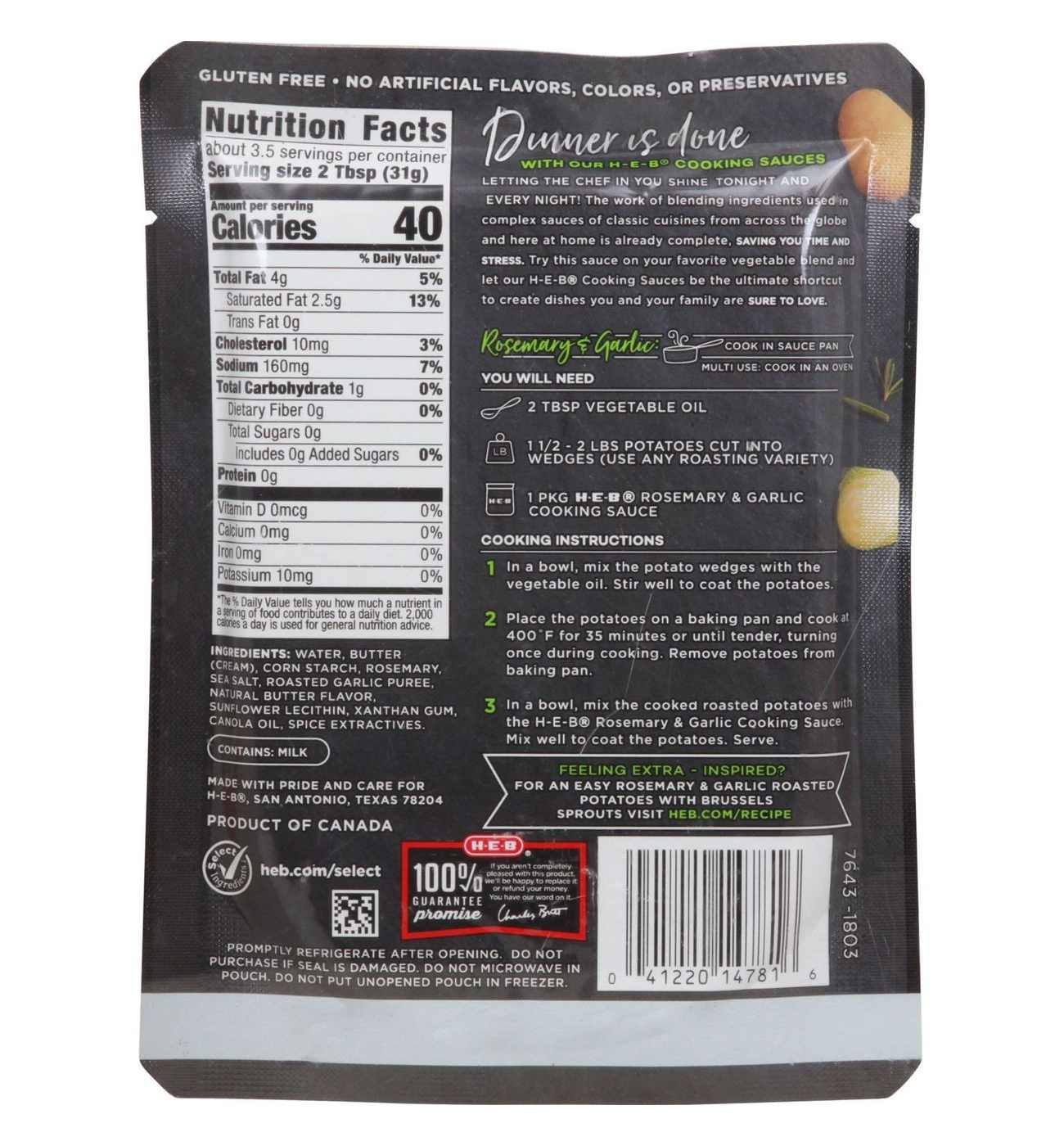 H-E-B Cooking Sauce - Rosemary & Garlic; image 3 of 4